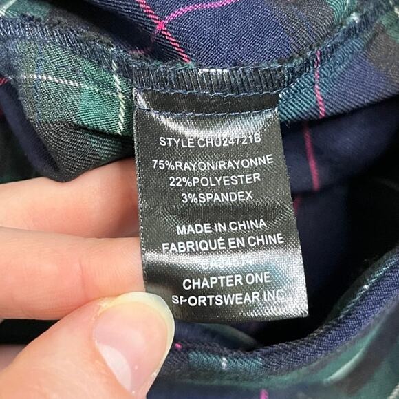 Autres Filles Pants Small Plaid Pull On Slim Straight Blue Green Academic Punk - Picture 5 of 11